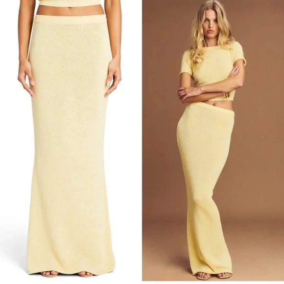 SER.O.YA Kora Knit Maxi Skirt & Top Two-Piece Set in Butter Yellow - Picture 1 of 4